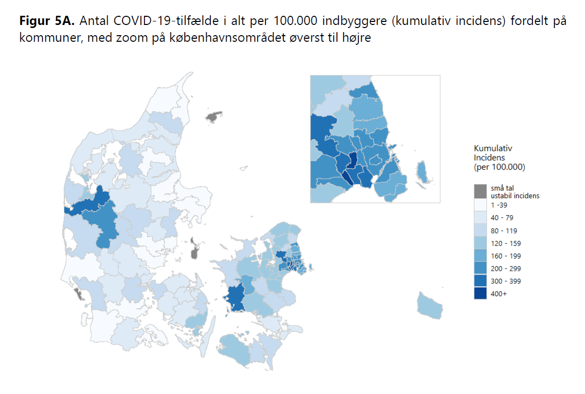 COVID-19 tilfælde fordelt på landets kommuner